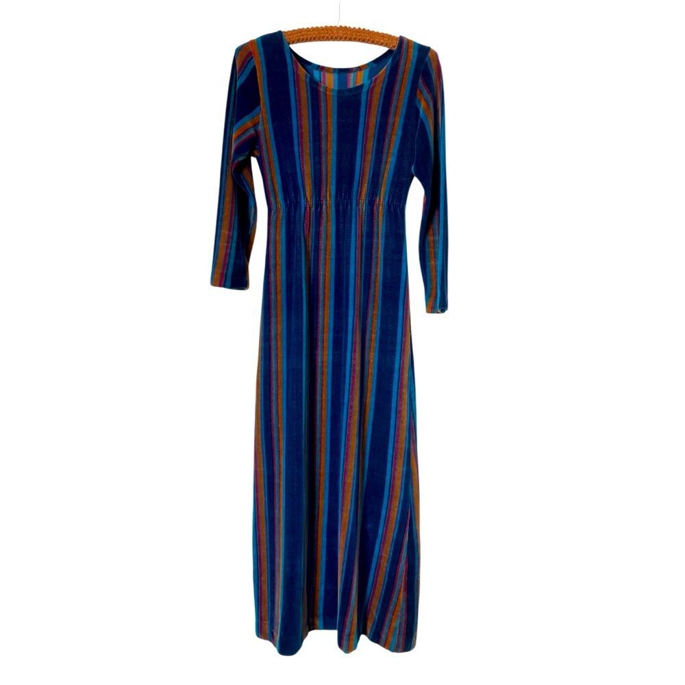 Vintage Velour Maxi Dress Size S Fall Retro Mod Fab Stripes